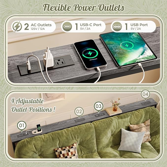 Huuger 102.4 Inch Sofa Table with Power Outlets, 23.9’’-34.4’’ Height Adjustable Range, Behind Couch Table with USB-C Ports, Sofa Tables Narrow Long, Skinny Console Table, for Small Spaces, Grey