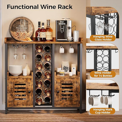 IRONCK Bar Cabinet, Liquor Cabinet Bar with Storage, Small Wine Bar Cabinet with Wine Glass Holder, Industrial Coffee Bar for Home, Kitchen, Dining Room
