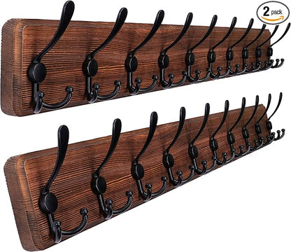 SKOLOO Rustic Large Wall Mounted Coat Rack-38.6'' Long Coat Rack for Wall, Pine Solid Wood Coat Rack Hook, Farmhouse Coat Hanger Wall Mount for Hanging Jacket Coat Hat, Pack of 2