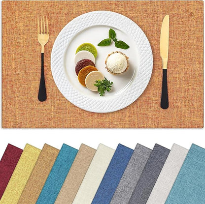 Homaxy Cloths Placemats for Dining Table Set of 8, Heat Resistant Washable Cotton Linen Blend Table Mats, Easy to Clean Place Mats for Indoor Outdoor Party Kitchen Decoration, 13" x 19", Orange