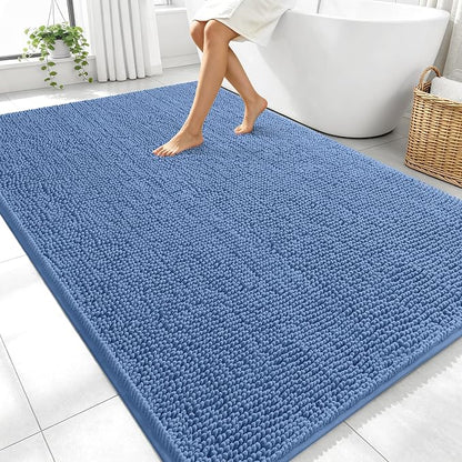 OLANLY Large Bathroom Rugs 70x46, Soft Absorbent Chenille Bath Rugs, Rubber Backing Quick Dry, Machine Washable Bath Mats for Bathroom Floor, Tub and Shower, Home Decor Accessories, Cornflower Blue