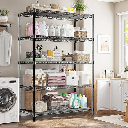 REIBII Storage Shelves 71" H Tall Wire Shelving Unit Sturdy Metal Shelves Adjustable Wide Pantry Shelves 5 Tier Deep Heavy Duty Metal Shelving Load 1500LBS Storage Rack 2 Pack