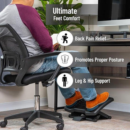 Mind Reader Adjustable Height Ergonomic Foot Rest with Massage Rollers, Black