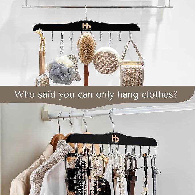 Large Bra Hanger and Bra Organizer for Closet – Tank Top Hanger Space Saving for House, Dorm, Apartment - Foldable Wooden for Closet Organizer– with 20 Hook - Lotus Wood, Black, 1 Pack