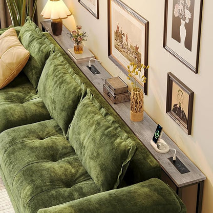 Huuger 110.2 Inch Sofa Table with Power Outlets, 23.9’’-34.4’’ Height Adjustable Range, Behind Couch Table with USB-C Ports, Sofa Tables Narrow Long, Skinny Console Table, Small Spaces, Country Rustic