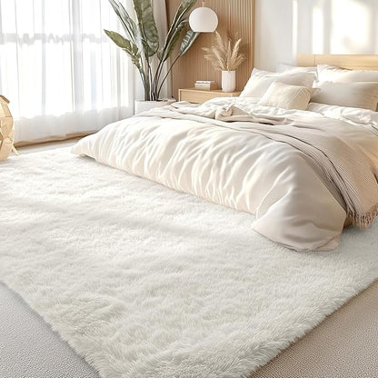 OLANLY 8x11 Machine Washable Large Area Rugs for Living Room, Bedroom, Soft Fluffy Shaggy Bedside Rug, Indoor Floor Carpet for Kids Girls and Boys, Dorms, Nursery, Home Decor Aesthetic, Ivory