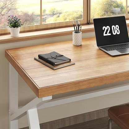 IBF 47”Solid Real Wood Desk, Minimalist Natural Wood Computer Desk, Rustic Desk for Home Office Writing Study, Vintage Industrial Wooden PC Gaming Workstation Computer Table, Natrual Oak