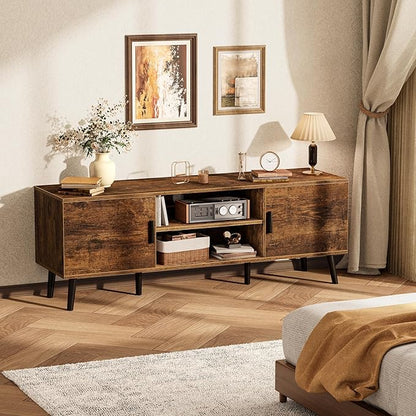 SUPERJARE TV Stand for 55 Inch TV, Entertainment Center with Adjustable Shelf, 2 Cabinets, TV Console Table, Media Console, Solid Wood Feet, Cord Holes, for Living Room, Bedroom, Rustic Brown