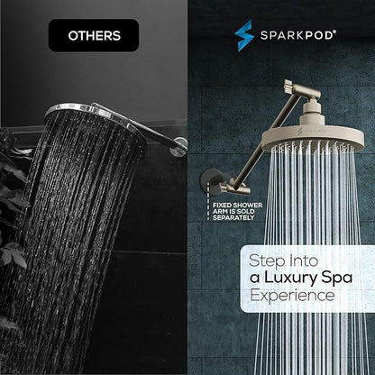 SparkPod 6" Round Rain Shower Head with 11" Shower Arm | Shower Head & Extension Arm Combo, Height Adjustable, High Pressure Performance, Easy 1-Minute Installation, Brushed Nickel
