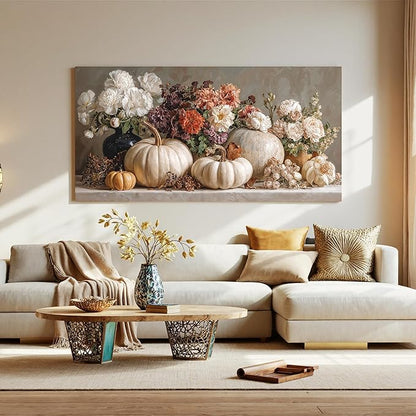 Canvas Wall Art Decor White Flower Large Wall Art Decor For Living Room Pictures Wall Decor Colorful Vintage Botanical Wall Art Pictures Prints For Home Bedroom Office Room Wall Decor 24×48 In