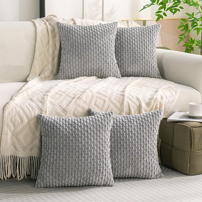 Set of 4 Grey Decorative Throw Pillow Covers 18x18 Inch Corduroy Pillow Covers for Bed Couch Sofa Living Room Soft Square Cushion Cases