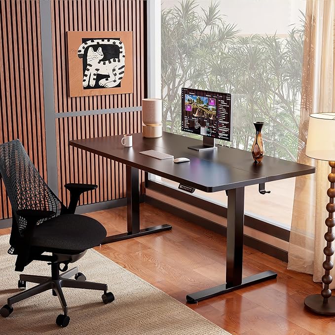 ErGear Electric Standing Desk, 44 x 24 Inches Height Adjustable Stand up Desk, Sit Stand Home Office Desk, with Two-Piece Desktop (Black)