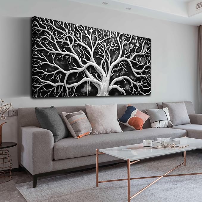Large Canvas Wall Art Black and White Tree Picture Framed Prints Artwork Ready to Hang for Living Room Bedroom Modern Home Office Decor Size 30x60