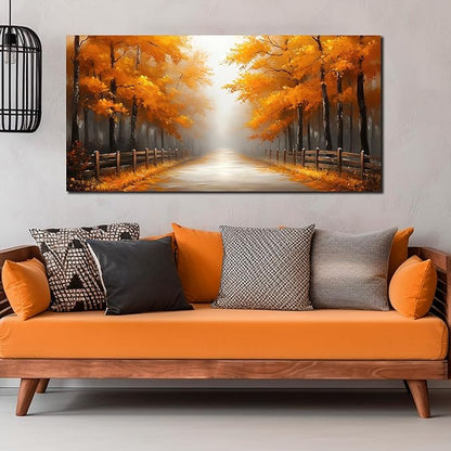 AUUZAIUA Forest Wall Art for Living Room Gold Misty Trees Landscape Large Artwork for Bedroom Office Modern Canvas Prints Ready to Hang 29"x58"