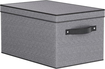 YheenLf Fabric Storage Bin with Lid, 7.1 x 9.1 x 13 Inch Foldable Storage Box for Shelves with Handles, Decorative Linen Closet Organizer, Gray, 1-Pack