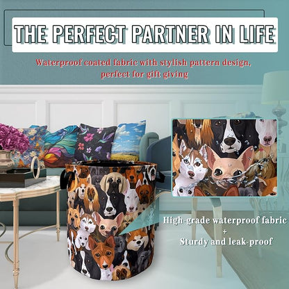Cute Dogs Different Dog Laundry Basket Foldable With Handles Tote Bag Oxford Cloth Funny Animal Laundry Hamper Clothes Storage Bucket Toy Organizer 18.9"x16.5" For Bathroom/Laundry/Bedroom