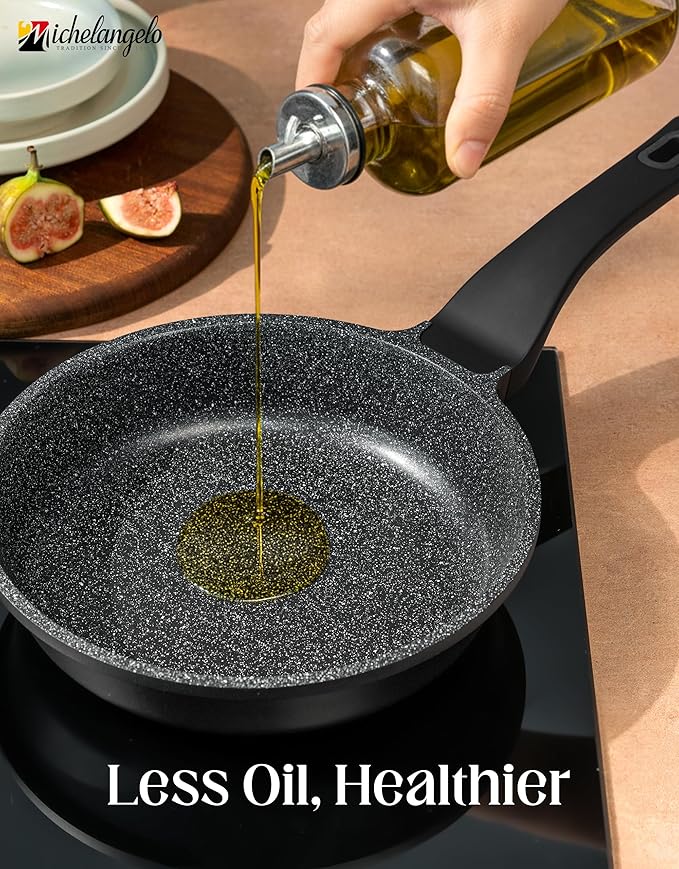 MICHELANGELO Frying Pans Nonstick - Large Non Stick Frying Pan 12 Inch | Ease of Cleaning, All Stovetops Compatible, Built to Last, Stay-Cool Handle
