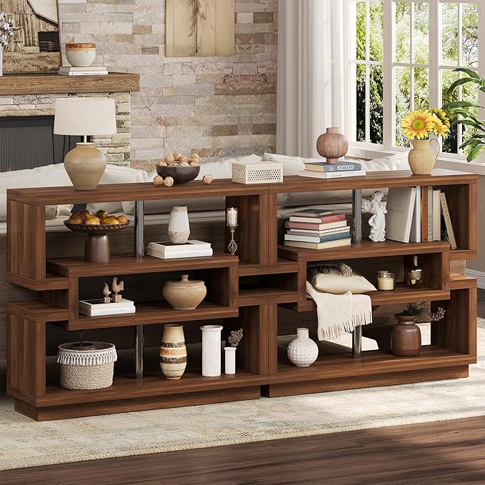 40'' Console Table for Entryway, 4-Tier Narrow Entryway Table with Storage, Farmhouse Sofa Tables Behind Couch with Sturdy Base, Accent Tables for Entrance, Living Room, Hallway, Foyer, Walnut Brown