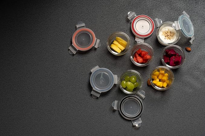 GENICOOK Borosilicate Glass Small Baby-Size Meal and Food Storage Containers, Round Shape - 12 pc Set (6 Containers - 6 Matching Lids)