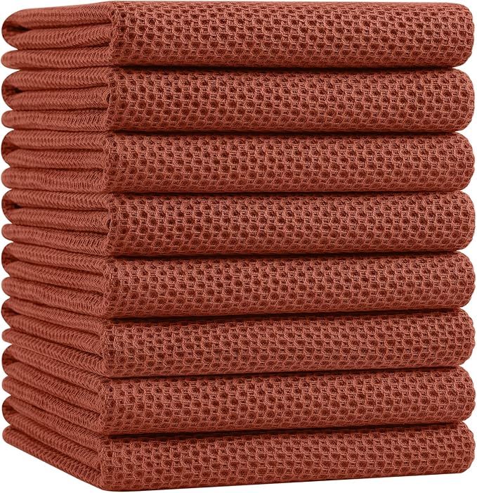 Homaxy 100% Cotton Oversized Waffle Weave Kitchen Dish Towels, Ultra Soft Absorbent Quick Drying Cleaning Towel, 20x28 Inches, 8-Pack, Rust