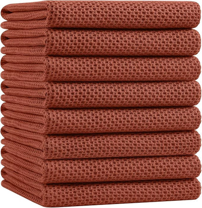 Homaxy 100% Cotton Oversized Waffle Weave Kitchen Dish Towels, Ultra Soft Absorbent Quick Drying Cleaning Towel, 20x28 Inches, 8-Pack, Rust
