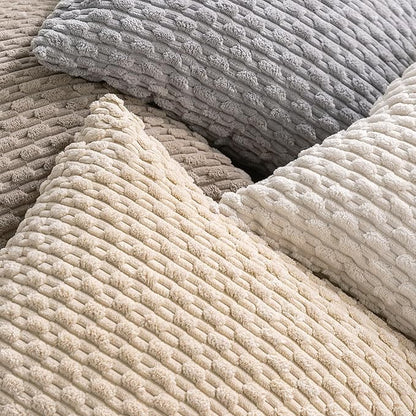 Set of 4 Beige Decorative Throw Pillow Covers 16x16 Inch Corduroy Pillow Covers for Bed Couch Sofa Living Room Soft Square Cushion Cases