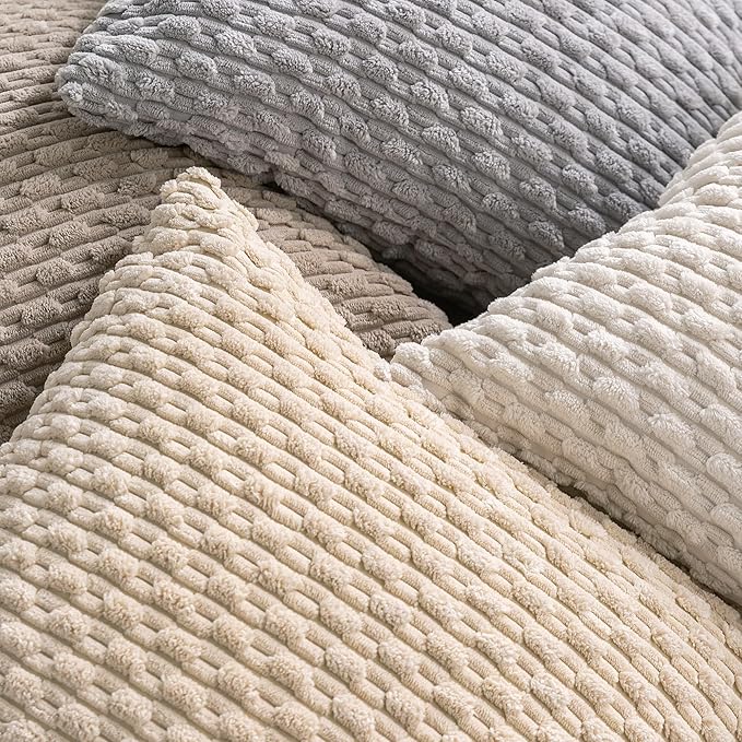 Set of 4 Beige Decorative Throw Pillow Covers 24x24 Inch Corduroy Pillow Covers for Bed Couch Sofa Living Room Soft Square Cushion Cases