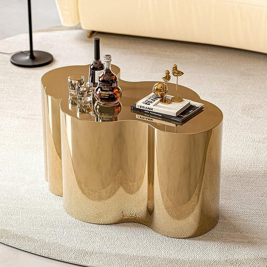 IKIFLY Modern Gold Stainless Coffee Table, Small Cloud Fashion Design Accent Table for Living Room Bedroom