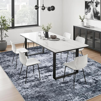 4x4 Area Rug Living Room Rug: Washable Modern Abstract Soft Thin Rug Indoor Floor No Slip Stain Resistant Carpet for Bedroom Dining Room Farmhouse Nursery Home Office - Black
