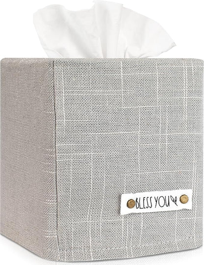 Stylish Tissue Box Cover - This Gray Linen Holder Instantly Covers Your Square Tissue Boxes - The Perfect Cube Cover for Your Bathroom and Home