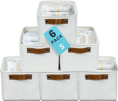 OrganiHaus Small Fabric Storage Baskets for Shelves 6 Pack, 12x8in Closet Storage Bins for Shelves, Cloth Baskets for Organizing, Linen Closet Organizers, Fabric Basket, White Basket