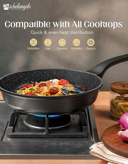 MICHELANGELO Frying Pans Nonstick - Large Non Stick Frying Pan 12 Inch | Ease of Cleaning, All Stovetops Compatible, Built to Last, Stay-Cool Handle