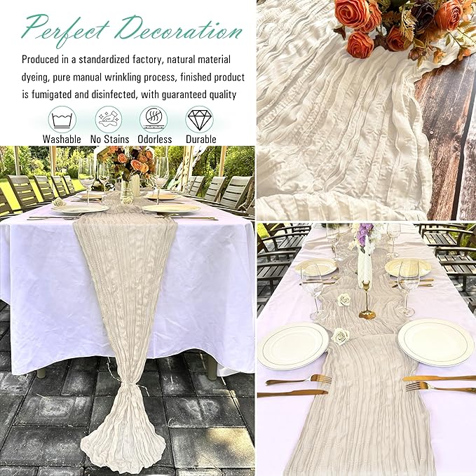 16 Pack Beige Cheesecloth Table Runner 22 x 108 inch Gauze Cheese Cloth Table Runner Bulk for Rustic Wedding Baby Shower Birthday Party Boho Table Decor