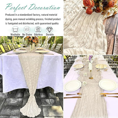 16 Pack Beige Cheesecloth Table Runner 22 x 108 inch Gauze Cheese Cloth Table Runner Bulk for Rustic Wedding Baby Shower Birthday Party Boho Table Decor