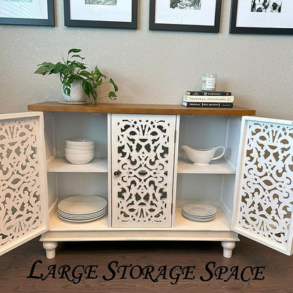 PHI VILLA White Accent Cabinet with Doors, Farmhouse Credenza Cabinets for Living Room, Sideboard Buffet Cabinet with Storage