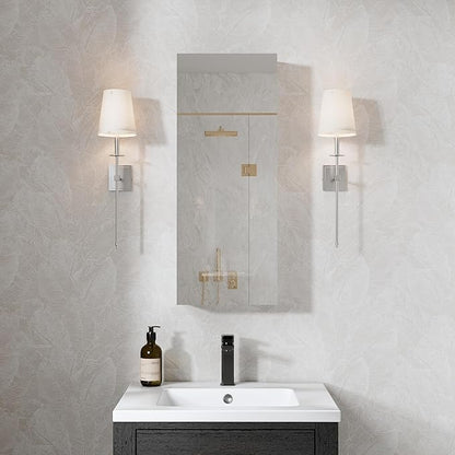 WELLFOR 12" x 30" Bathroom Medicine Cabinet, Anodized Chrome Aluminum Frame, Medicine Cabinet with Adjustable Glass Shelves, Bathroom Cabinet with Reverse Door Installation, Surface or Recessed Mount