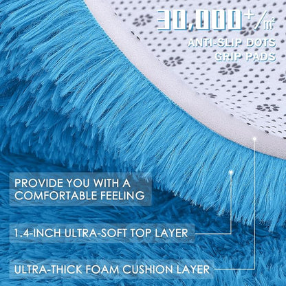 OLANLY Bright Blue Round Rugs for Bedroom - Machine Washable, 6 ft Circle Area Rugs for Living Room, Soft and Fluffy Shaggy Carpet for Teen Girl and Boys, Nursery Rooms, Dorms, Home Decor Aesthetic