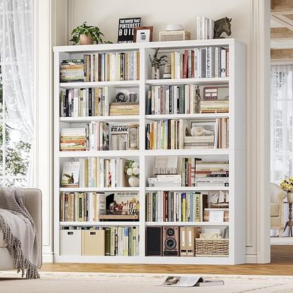 HOSTACK 63" W Open Book Shelf, 73" Tall Bookshelf with Storage, Modern White Bookshelf, Large Bookcase with 12 Display Shelves, 6 Tier Wooden Book Case for Living Room, Home Office, Library, White