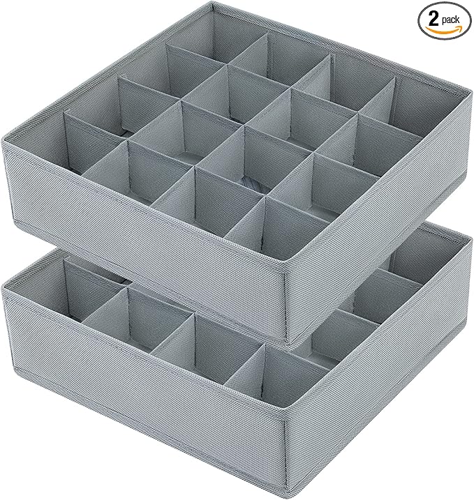 joyoldelf Sock Drawer Organizer Divider Underwear Organizer 16-cell Fabric Dresser Drawer Organizers Storage Boxes for Socks Lingerie, Handkerchiefs, Ties (Grey)