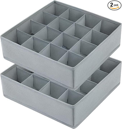 joyoldelf Sock Drawer Organizer Divider Underwear Organizer 16-cell Fabric Dresser Drawer Organizers Storage Boxes for Socks Lingerie, Handkerchiefs, Ties (Grey)