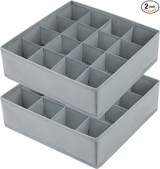 joyoldelf Sock Drawer Organizer Divider Underwear Organizer 16-cell Fabric Dresser Drawer Organizers Storage Boxes for Socks Lingerie, Handkerchiefs, Ties (Grey)