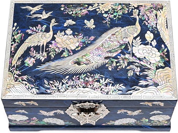 MADDesign Mother of Pearl Jewelry Box Multilevel Peacock Design