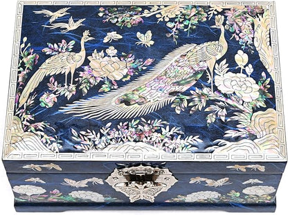 MADDesign Mother of Pearl Jewelry Box Multilevel Peacock Design