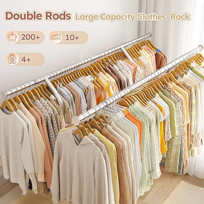 Raybee 74" W Heavy Duty Clothes Rack, Double Rods Clothing Rack Load 630 LBS, Rolling Clothes Racks for Hanging Clothes 400+, Garment Rack for Bedroom, Laundry Room, Retail Store