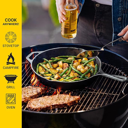 Lodge Seasoned Cast Iron Skillet Set - PFAS-Free, Non-Toxic Cookware - Use with an Oven, Stove, Grill, or Campfire - Naturally Non-Stick & Oven Safe - 8, 10.25 & 12 Inches