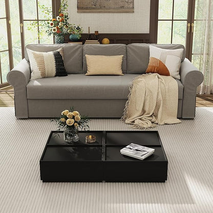 Coffee Table with Storage,Modern Center Table with 4 Hidden Drawers for Living Room,Rectangle Coffee Table for Home Furniture,Bedroom,Black