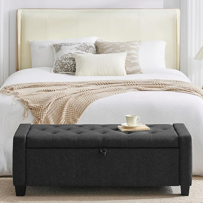 Huatean Home 43" Ottoman with Storage, Storage Ottoman Bench with Safety Hinge, Upholstered Entryway Bench with Seating for Bedroom, Living Room, Holds up to 330 lb, Dark Gray