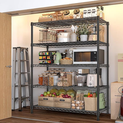 REIBII Storage Shelves 71" H Tall Wire Shelving Unit Sturdy Metal Shelves Adjustable Wide Pantry Shelves 5 Tier Deep Heavy Duty Metal Shelving Load 1500LBS Storage Rack 2 Pack