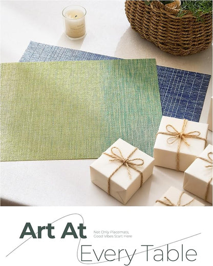 Leetaltree Gradient Green Woven Placemats Set of 24 - Heat Resistant Non-Slip Place mats for Dining Table, Washable Durable PVC Vinyl Woven Table Mats(Gradient Green, 24)
