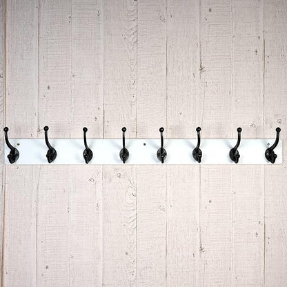 WEBI Rustic Coat Rack Wall Mount,35.43" Long 8 Cast Iron Coat Hooks Wall Mounted,Heavy Duty Wall Coat Hanger Hooks for Hanging Coats,Clothes,Black on White
